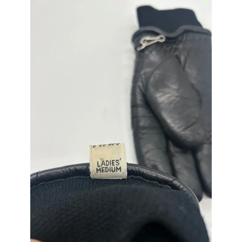 VTG Snow Star Kombi Leather Winter Gloves Women Med Black faux shearling lined